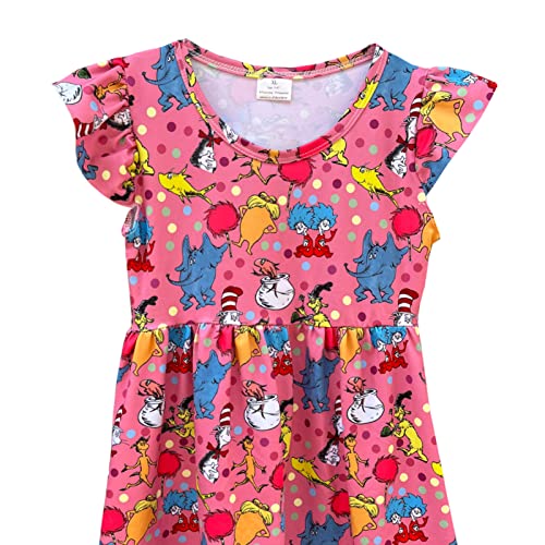 Baby Girls Spring Summer Cat in The Hat Dress Girls Flutter Sleeve Boutique Dress3