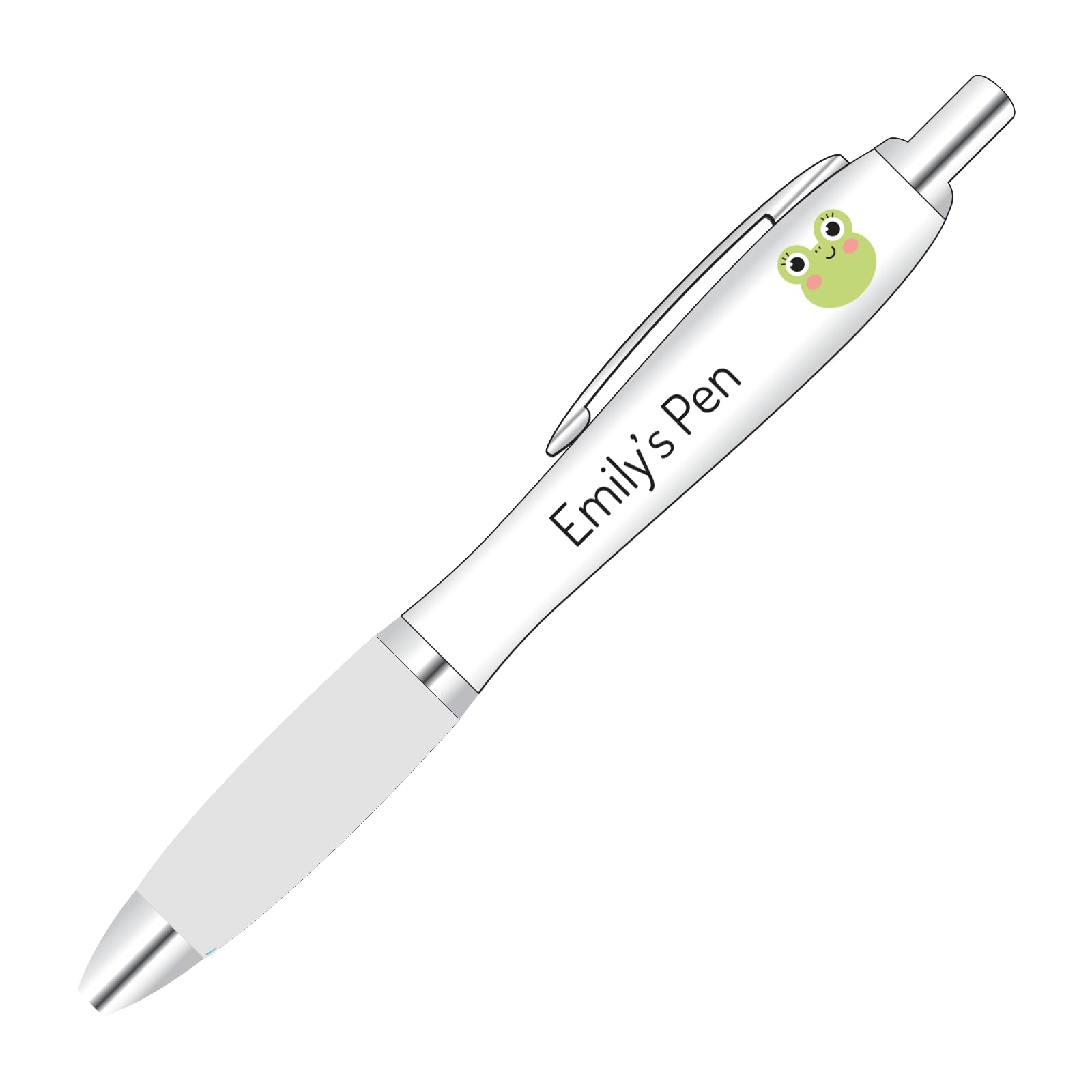 Personalised full colour printed frog design pen with custom name or short message and a choice of grip colour.