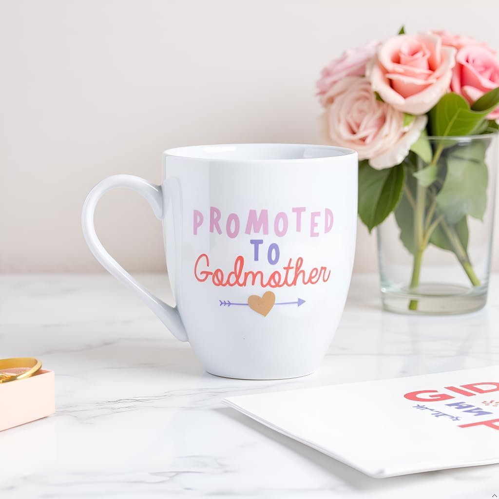 Pearhead Promoted To Godmother Mug, Ceramic Coffee Cup, Holds 14 oz