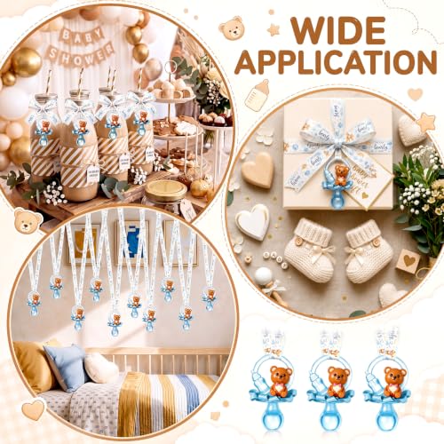 Image of Coume 60 Pcs Baby Shower Party Pacifiers Necklace Bear Bottle Acrylic Pacifiers Charm Pacifier Chain for Guests Gender Reveal Party Favors Prize Table Scatter (White,Blue,Cute)