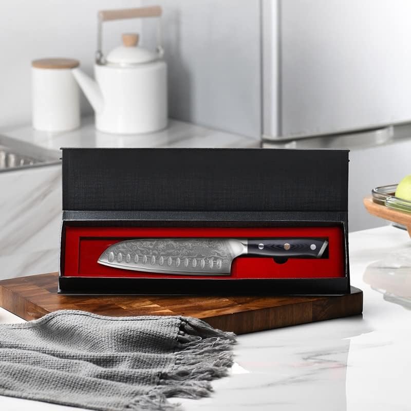 Miniatura 5 de Cuchillo de corte de carne de chef de 7 pulgadas, cuchillos Santoku de 67 capas, cuchillo de cocina de acero de Damasco, afilado para tratar con