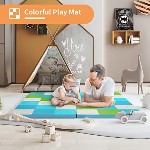 Kids Play Mat Foam Play Mat For Baby, Foldable Baby Foam Play Mat, Waterproof Non-Slip Pvc Crawling Mat Suitable For Children's Room, Living Room, Kindergarten Or Nursery (Blue) #TOP4