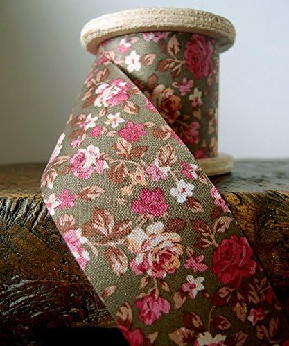 PoshNPretty 2" Wide x 10 Yards Vintage Floral Print Ribbon (Olive)