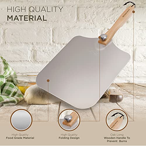 KITCHUS MOON Large Pizza Peel 16 inch - Extra Large Metal Pizza Peel with 14 inch Stainless Steel Pizza Cutter Rocker, Pizza Paddle with Folding Handle (13"x16" with 14" Cutter) by KITCHUS MOON - Image 9