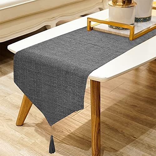 WAITER TREE Faux Linen Table runner Shiny Fabric with Tassel for Dressing Dining table Coffee Table and Bed Decoration