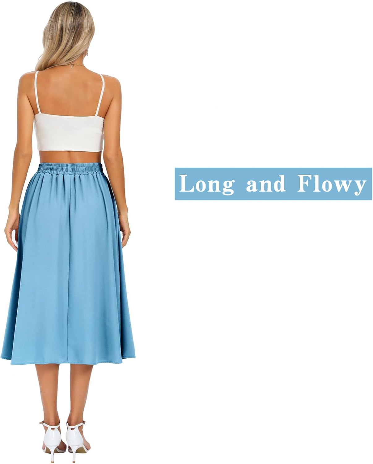Maxi Skirts for Women with Pockets Long Midi Length Casual Skirt for Beach Party Holiday Blue - Image 2