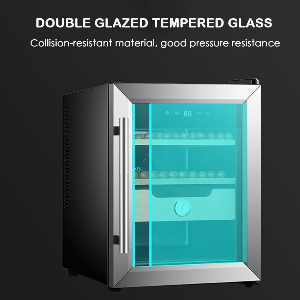 35L Humidor elektryczny, system kontroli temperatury, chłodzony i podgrzewany humidor z hiszpańskimi półkami cedrowymi i higrometr, oświetlenie LED i ciche działanie