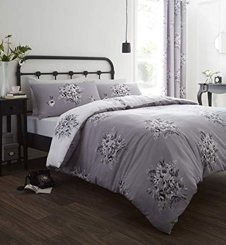 Catherine Lansfield Floral Bouquet Easy Care King Duvet Set Grey