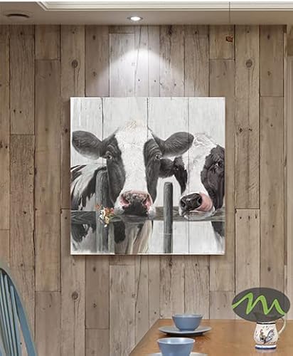 Yelash Couple Cow Pictures Wall Decor, Love Themed Canvas Wall Art Print, Curious Cow Painting Poster, Funny Farm Animal Mural For Bedroom Bathroom And Kitchen Framed (12"X12") #TOP2
