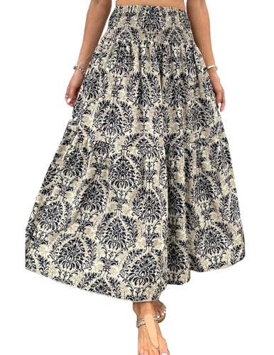JENJON Mujer Falda Larga con Estampado Flores Cintura Alta Elástica Estilo Bohemio Vestido de Playa 2 en 1 Talla Unica
