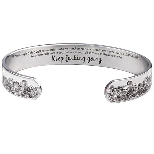 Fuqimanman2020 Inspirational Bracelets for Women Personalized Gift for Her Engraved Mantra Cuff Bangle Birthday Christmas Jewelry Gift For Friends