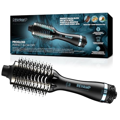 REVAMP Blow Dry Hair Brush Air Styler - 4 in 1 Multifunctional Professional Drying, Detangling, Smoothing & Styling Blow Dryer Brush, Volumiser, for Long, Medium and Short Hair, Black