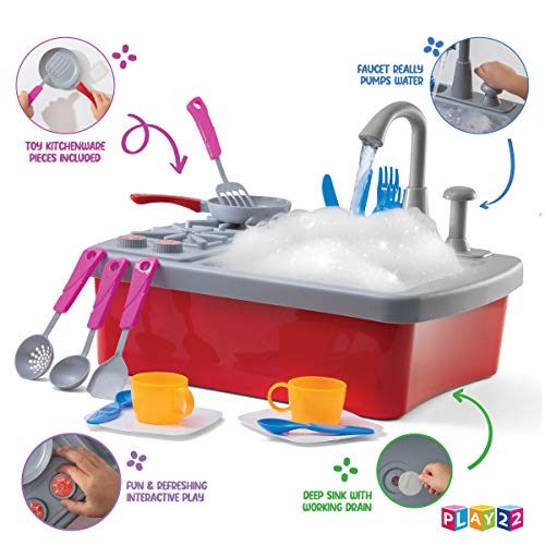 image for Play22 17 Pc Kids Play Sink with Running Water - Kitchen Sink Toy - To