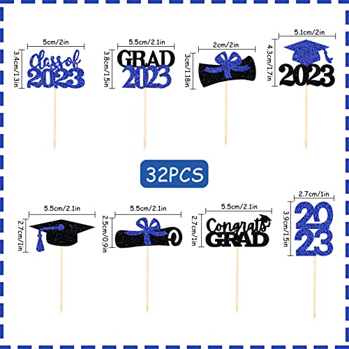 Graduation Cupcake Toppers 2023 Blue,32Pcs Glitter Class Of 2023 Cupcake Toppers Party Decor,2023 Congrats Grad Cap Cupcake Picks Toppers Graduation Party Decorations Supplies Blue And Black #TOP1