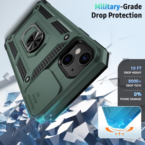 for iPhone 13 Mini Case with Camera Lens Cover, HD Screen Protector, 10 FT Military Grade Drop Protection, Magnetic Ring Holder Kickstand Protective Phone Case for iPhone 13 Mini (Pine Green) by Weycolor - Image 4