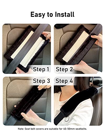 Belinous Faux Sheepskin Seat Belt Cover, Soft & Comfortable Seat Belt Shoulder Pad, Thick Car Seat Belt Cushion, Seat Belt Neck Protector For Kids Adults 2 Pack (Black) #TOP4