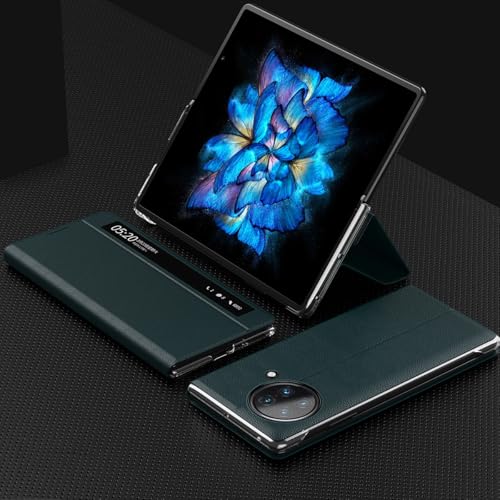Étui à rabat en cuir compatible avec Vivo X Fold 3 antichoc vert avec fenêtre