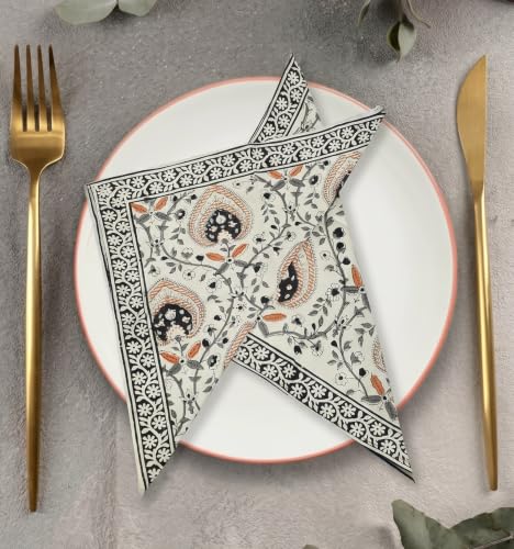 Image of BLOCKS OF INDIA Hand Block Print Cotton Table Napkin Set of 6 (Brown JAAL)
