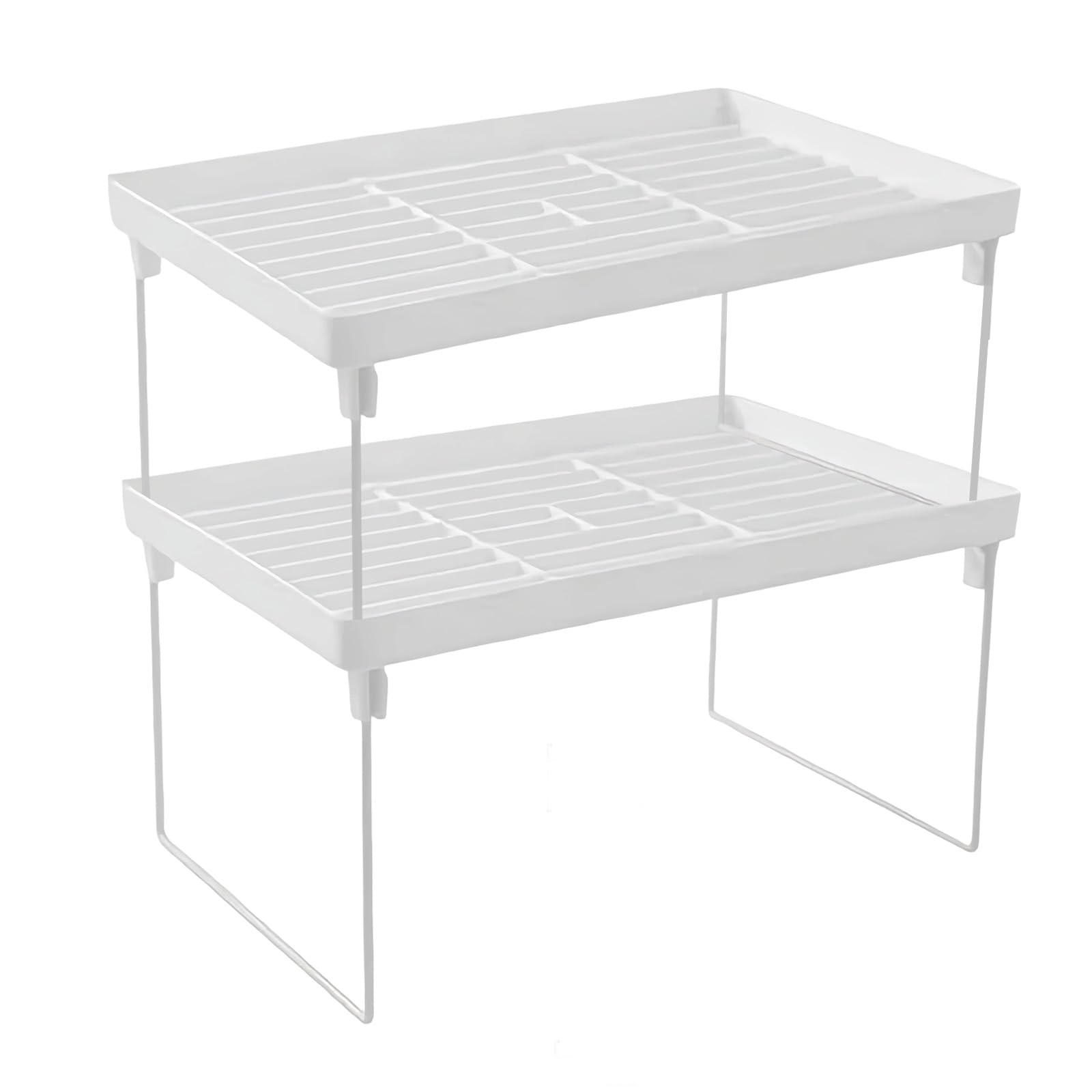 Scuml White 2 Pack Stackable Kitchen Storage Shelves, Foldable Spice Rack For Cabinet, Kitchen Cupboard Organiser Shelf Expandable Insert Storage Shelf Organizer For Counter And Pantry (White)