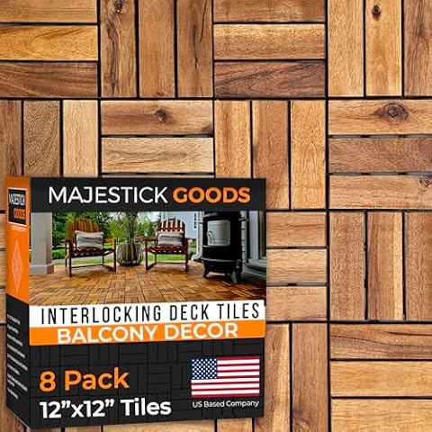 Interlocking Deck Tiles Balcony Decor 12"x12" - Non-Slip All Weather Acacia Wood Outdoor Tiles for Patio - Decking, Porch Flooring Tiles - Easy to Install Wooden Deck Tile Pavers 8 Sq Ft (8) Cover