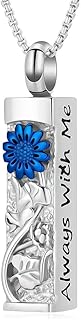 BIAIHQIE Collares de urna para Cenizas, Joyas de cremación con Forma de Flor para Cenizas, Colgante de Recuerdo para Cenizas para Mujeres y Hombres, Color Azul