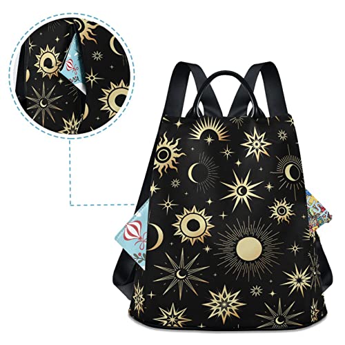 Image of Fustylead Gold Sun Moon and Stars Women Fashion Backpack Purse Travel Ladies College Shoulder Bags