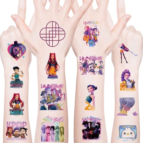 WUPENGSA 40 Pezzi Huntrs Tatuaggi per Bambini, Tatuaggi Temporanei Bambini Bambina, Huntrs Tatuagg Impermeabili, Adesivi Finti Tatuagg per Festa Compleanno Ragazze Ragazzi