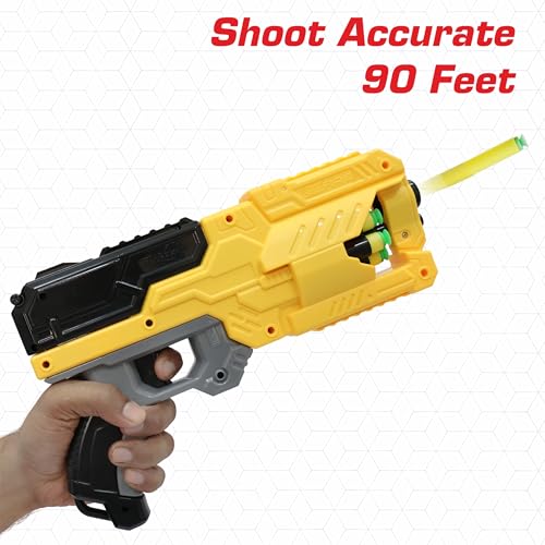 Image of Aditi Toys High Performance Six Fire Gun, Toy Blaster Gun With 6 Dart Rotating Drum, Hi-Arm Toy Gun For Kids Above 6 years, Accurate Upto 45 Feet, Includes 10 Soft Bullet Darts, BIS Approved. (Yellow)