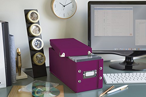 Snap-N-Store CD Storage Box - Pack of 1, Durable, 5.1 x 5.1 x 13.2 Inch Disc Holder with Lid to Store up to 165 Discs - Berry