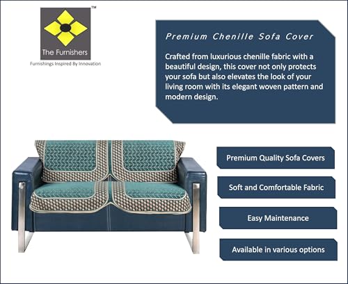 Image of Premium Chenille Woven Anti-Slip 2 Seater Sofa Cover | L-Shape Sofa Seat Protector for Living Room | Durable & Stylish Slipcover - Turquoise - 3D