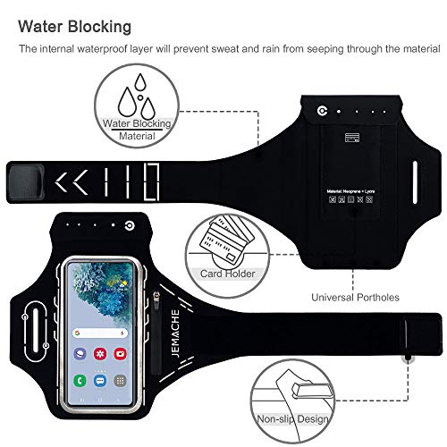 Jemache Running Armband For Samsung Galaxy S23 Ultra, S22 Ultra, S21 Ultra, S23 Plus, S22 Plus, S21 Plus, Gym Workouts Arm Band With Earbuds Holder (Black) #TOP5