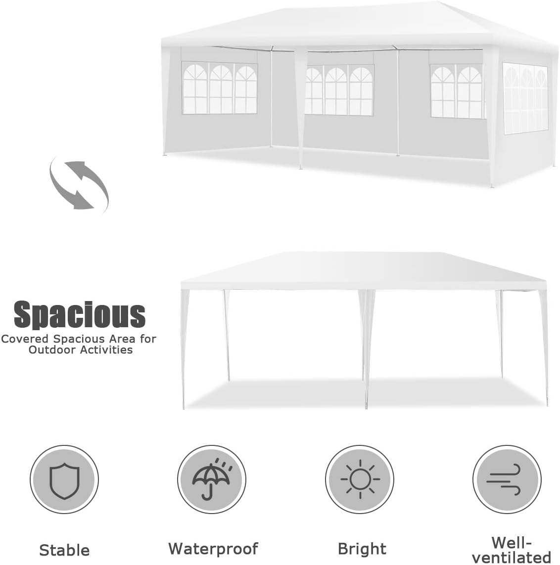 KOMFOTTEU 3x6m Carpa de Jardín Plegable con 4 Paredes Laterales Extraíbles