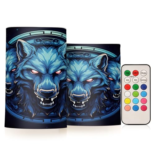 ALAZA Wolf (33) Flickering Flameless Candles Battery Operated with Remote Timer,Tea Light Candles LED Pillar Votive Candles Set of 2 for Outdoor Indoor Decorations