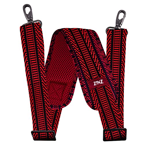 Image of ZINZ 79 inch Shoulder Strap, Extra-thick Fixed Cushion Pad and Dual Clasps Universal Replacement Strap with Metal Swivel Hooks (200cm) (Black&Red Jacquard)