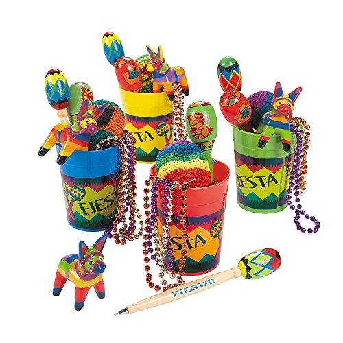Fun Express 10 oz. Favor-Filled Fiesta Maraca Reusable Plastic Cups - 4 Ct. - Great for Cinco De Mayo and Other Fiesta Events