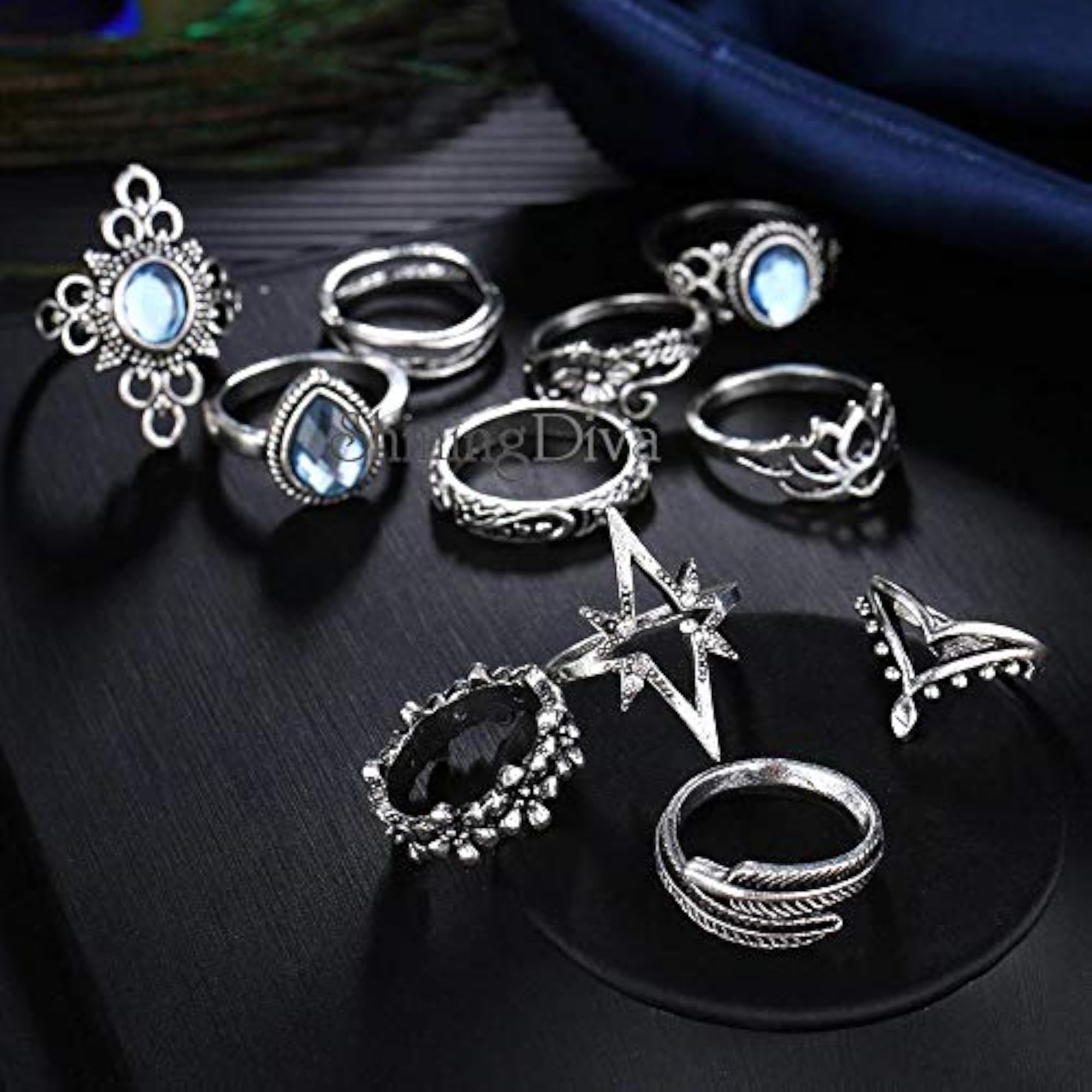 Boho Midi Crystal Ring Set of 11