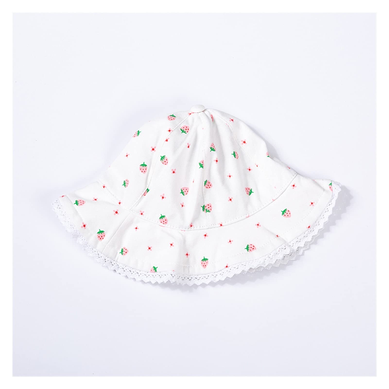 Kinder-Sommermütze, Babymütze, Frühling und Sommer, dünne Baby-Sonnenschutz-Fischermütze, Erdbeer-Mädchen-Baby-Sonnenhut, Baumwolle, Mädchen-Sonnenschutz-Mütze (weiß, XS 0 3 m)