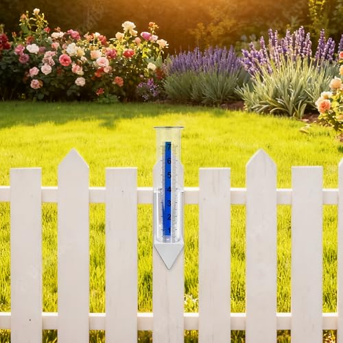 AQKILO 7 in Outdoor Rain Gauge, Removable Inch-Scale Tube, Silver Iron 4-Way Mount Bracket, 3 Screws Included, for Fence, Rail, Post, Planter or Ground