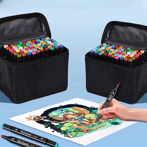 Conjunto de canetas marcadoras coloridas de cabeça dupla com 120 peças, estojo escolar, caneta marca