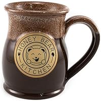 Vista 1 de HONEY BEAR KITCHEN Handmade Tall Belly Stoneware Mug (Chocolate w/Cinnamon White Marble Glaze, 14 oz)