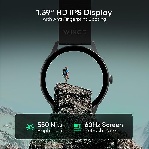 Image of Wings Platinum Smartwatch with 1.39 inch HD IPS Display 110+ Workout Modes, 200+ Watchface, powerful 260mah Battery, 7 Days Battery Life, advanced Bt 5.3 Calling 24 /7 Health Monitoring, Ai Voice Assistant
