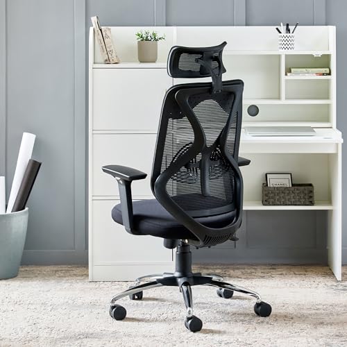 Image of Home Centre | Yuva | Mesh High Back | Nylon | Study and Office Chairs | Black | 1 Year Warranty