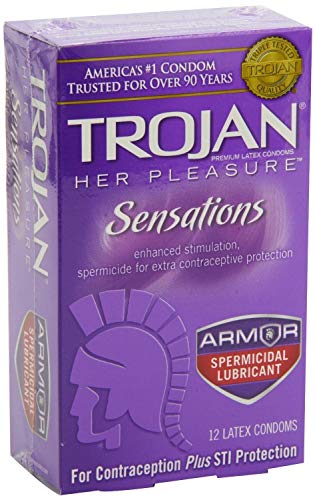 Box of 12 Trojan Her Pleasures Sensations Armor Spermicidal Latex Condoms