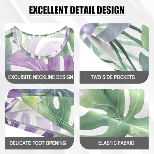 ALAZA Green Palm Leaves Pajamas Short Sleeve 2 Piece Sleepwear Top and Bottom Pajama Set Unisex4