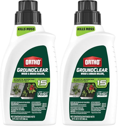 Image of Ortho GroundClear Weed and Grass Killer2 Concentrate, Broadleaf Weed Control for Landscape Beds, Around Vegetable Gardens or Patios, Results in 15 Minutes, OMRI Listed, 32oz. (Pack of 2)