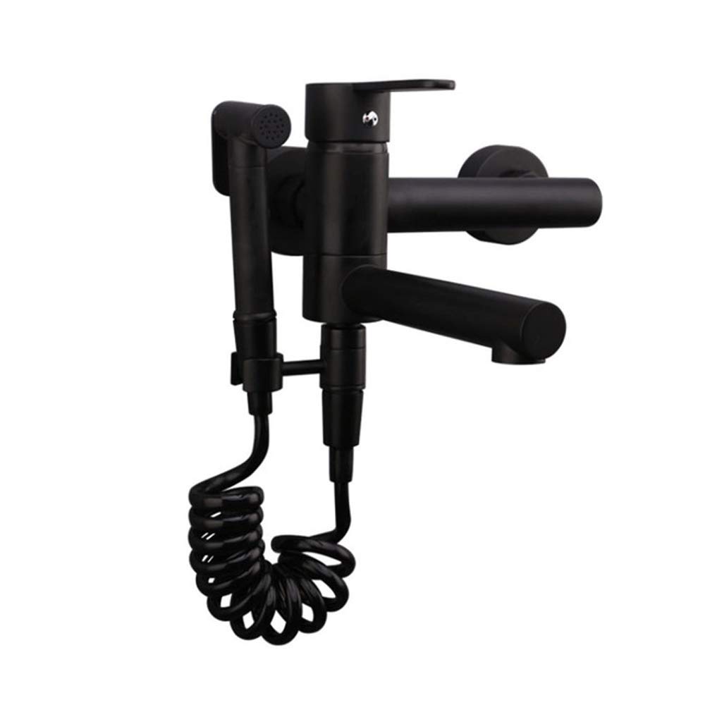 Black Bidet Sprayer Faucet Set with Cold and Hot Water Brass Handheld Toilet Bidet Attachment Pressure Sprayer Wall