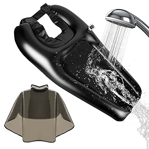 Scienlodic Inflatable Hair Washing Tray for Sink at Home Portable Shampoo Bowl Bed Washing Basin for Elderly Disabled Bedridden Patients Children, Comes with Waterproof Cape