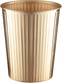Monarch Abode Metal Bathroom Trash Can – Waste Basket for Bedroom, Office Desk, & Dorm, Handcrafted Ridge Embossed, Durable Decorative Brushed Gold Small Trash Can Bathroom Garbage Bin Wastebasket