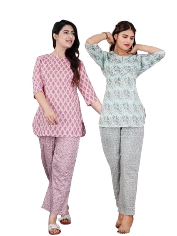Image of Ganpati Cotton Printed Night Suit for Women's Shirt and Pyjama Sleep wear Set for Womens and Girls Combo Pack