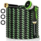 Wabolay Garden Hose 75 ft Flexible Water Hose Non-Expanding Lightweight Kink-Free Hoses Durable Leak-Proof High Pressure Pipe with 3/4” Brass Fitting 10 Function Nozzle for Outdoor Yard Lawn Car Wash